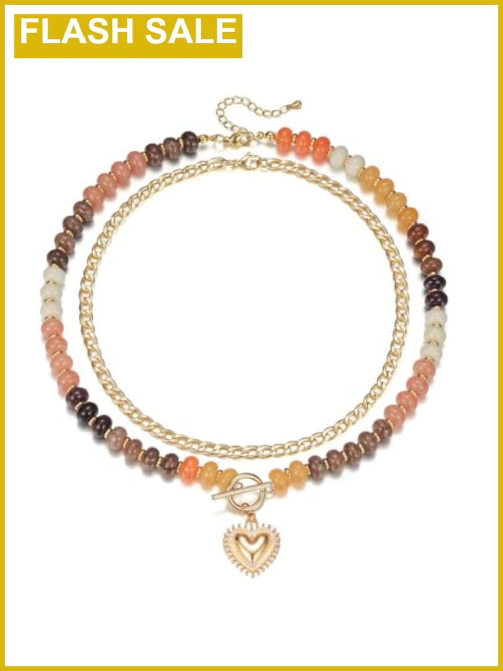 14K Gold Plated Stainless Steel Natural Stone Beaded Layered Necklace Set